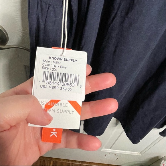 Known Supply Miller Cotton Dress Dark Blue Long Bell Sleeve Swing NWT - Picture 8 of 8